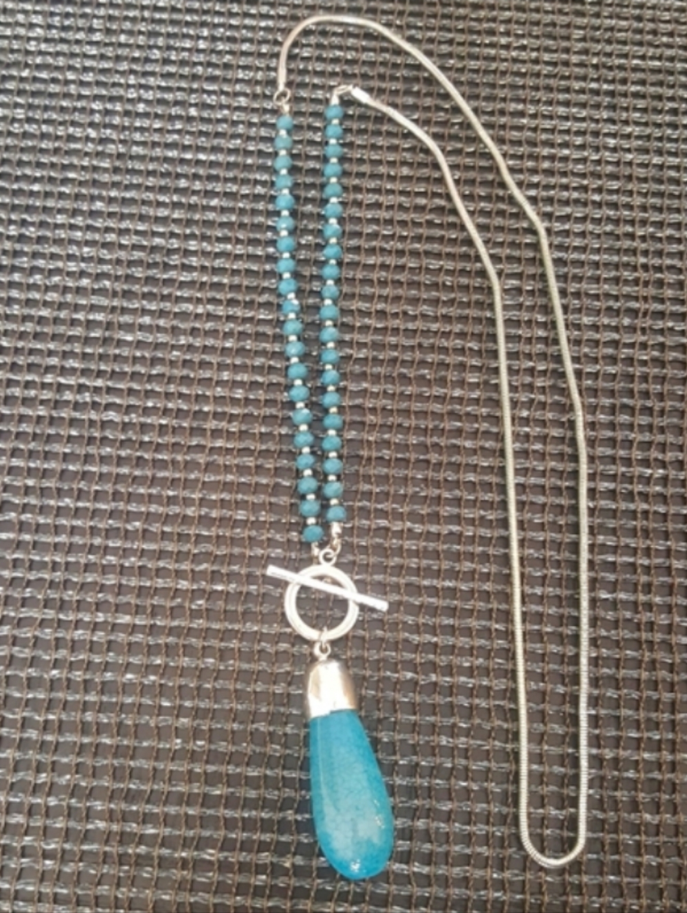 Olsen Blue Bead Long Silver-tone Chain Necklace
